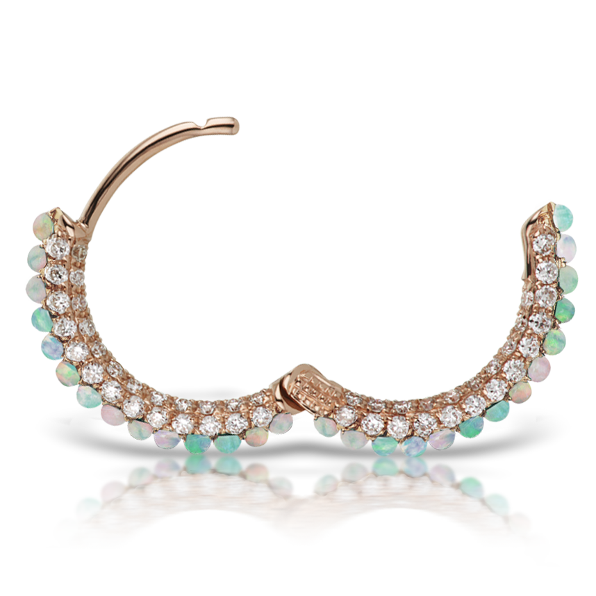 Opal and Diamond Pavé Hoop Earring (Bottom Hinge)