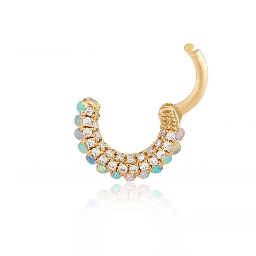 Opal and Diamond Pavé Hoop Earring (Bottom Hinge)