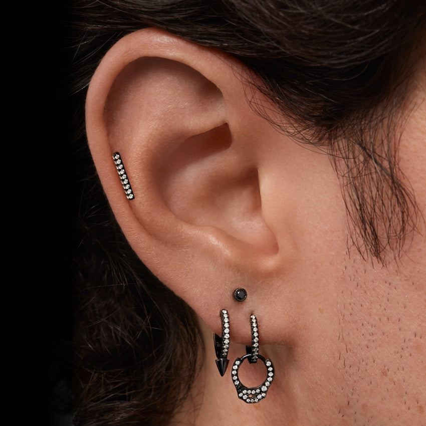 Square Diamond Pavé Bar Threaded Stud Earring With Titanium Backing