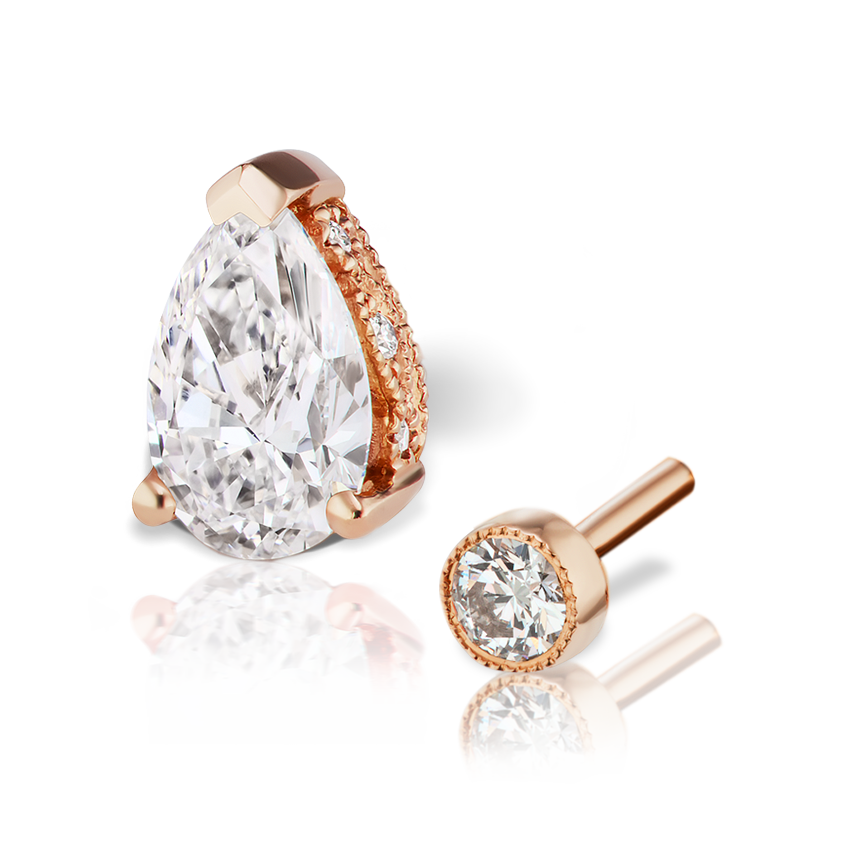 Pear Diamond Threaded Stud Earring With Titanium Backing