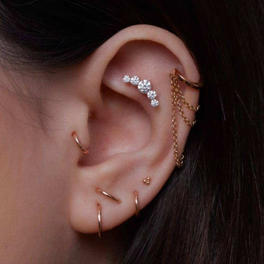Invisible Set Five Diamond Open Curve Threaded Stud Earring With Titanium Backing