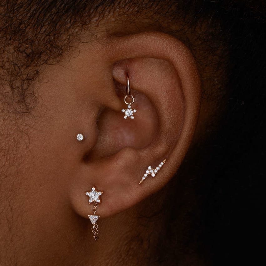 Diamond Lightning Bolt Threaded Stud Earring With Titanium Backing