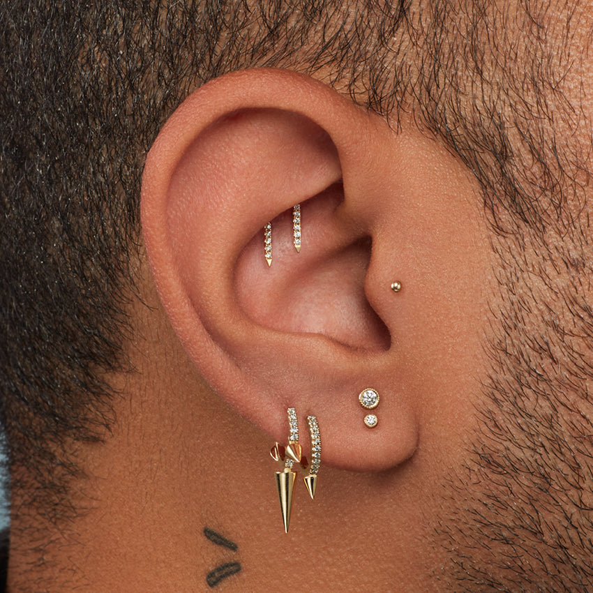 Scalloped Set Diamond Stud Earring