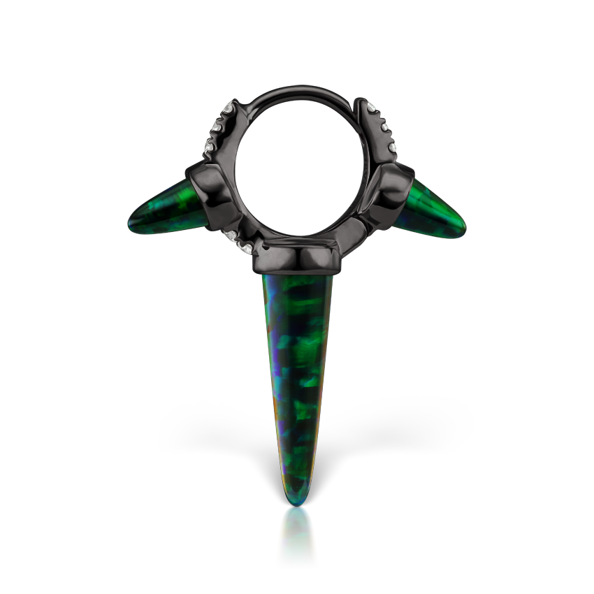 Triple Long Black Opal Spike Diamond Eternity Hoop Earring