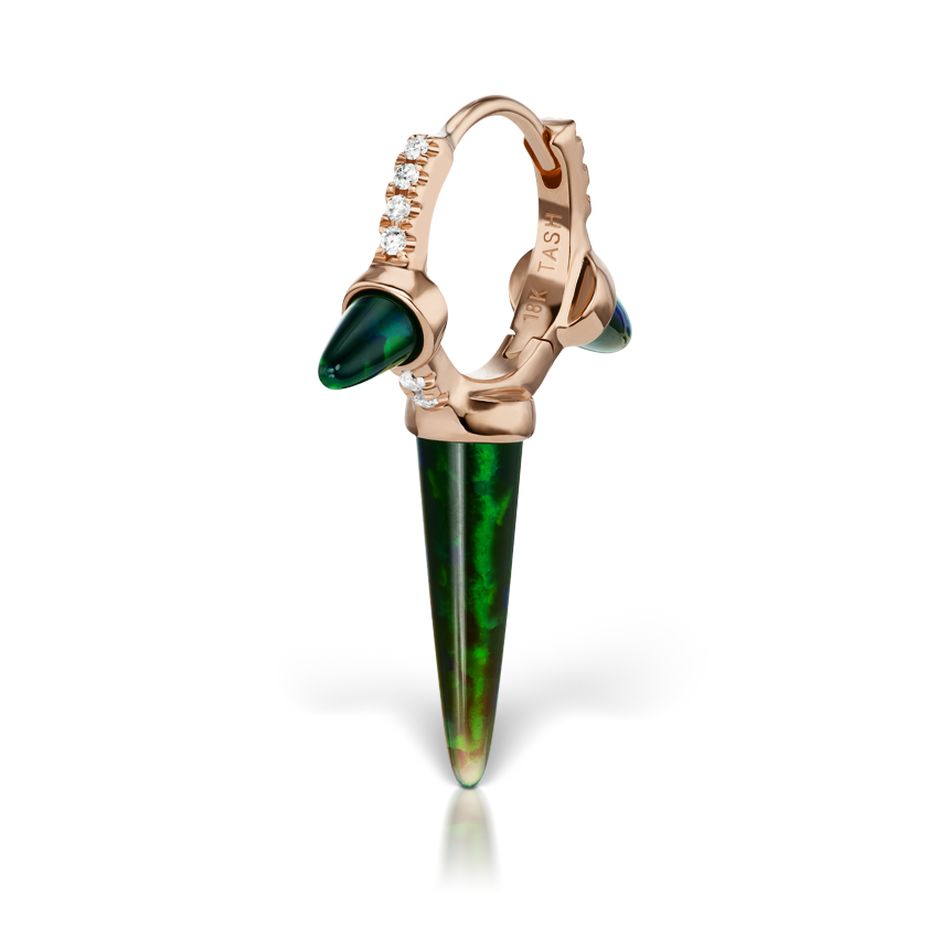 Triple Long Black Opal Spike Diamond Eternity Hoop Earring