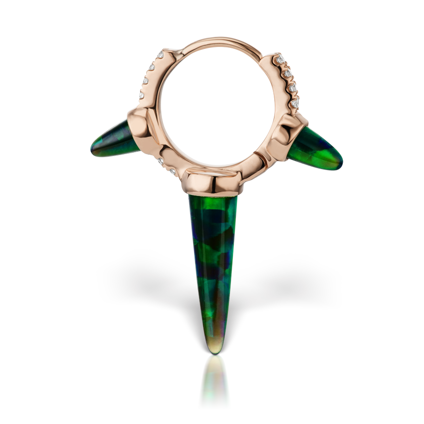 Triple Long Black Opal Spike Diamond Eternity Hoop Earring