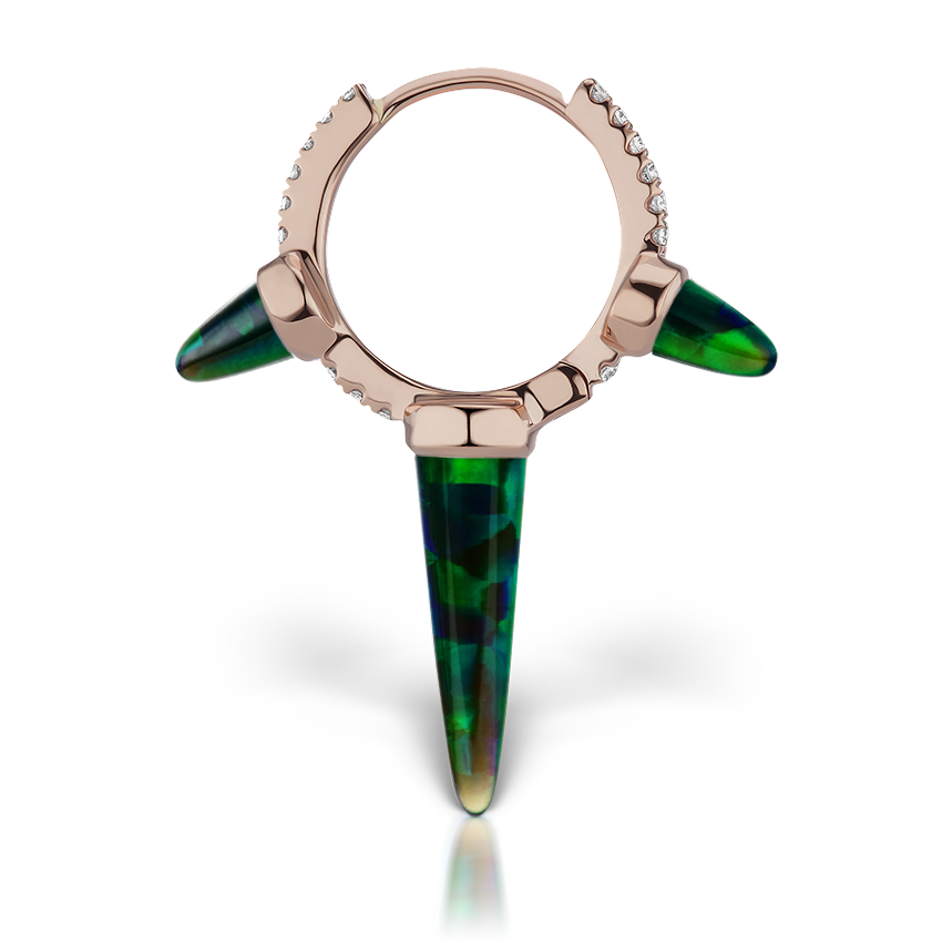 Triple Long Black Opal Spike Diamond Eternity Hoop Earring