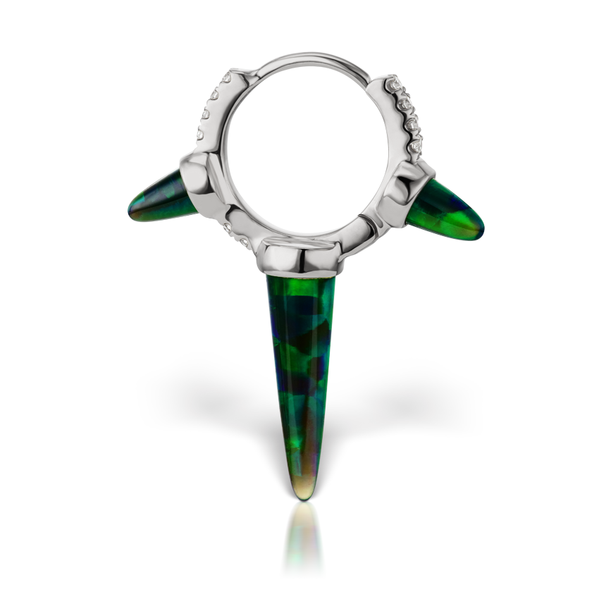 Triple Long Black Opal Spike Diamond Eternity Hoop Earring