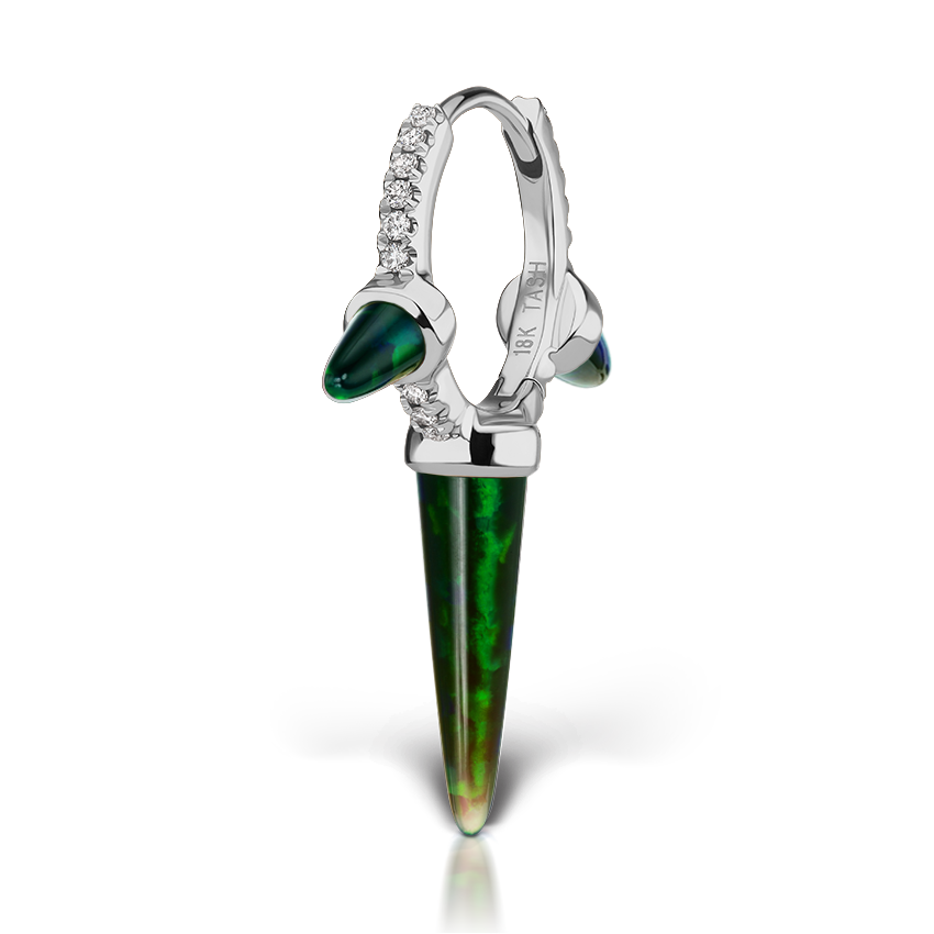 Triple Long Black Opal Spike Diamond Eternity Hoop Earring
