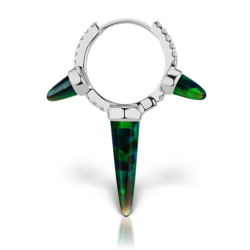 Triple Long Black Opal Spike Diamond Eternity Hoop Earring