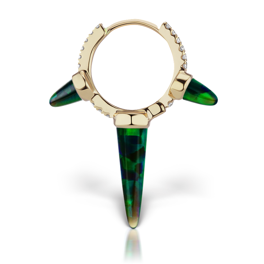 Triple Long Black Opal Spike Diamond Eternity Hoop Earring