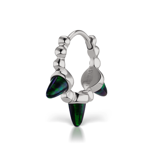 Triple Short Black Opal Spike Granulated Hoop Earring