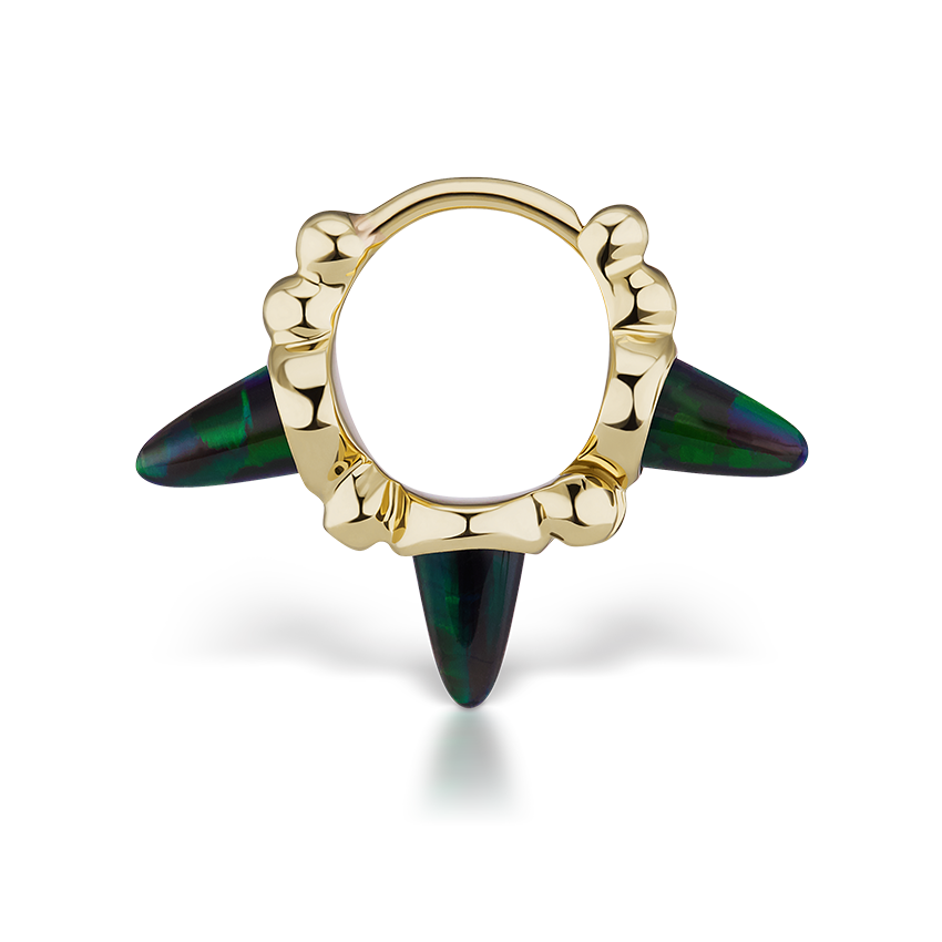 Triple Short Black Opal Spike Granulated Hoop Earring