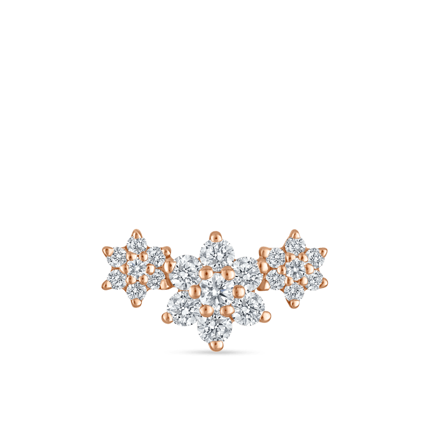 Diamond Three Flower Garland Stud Earring