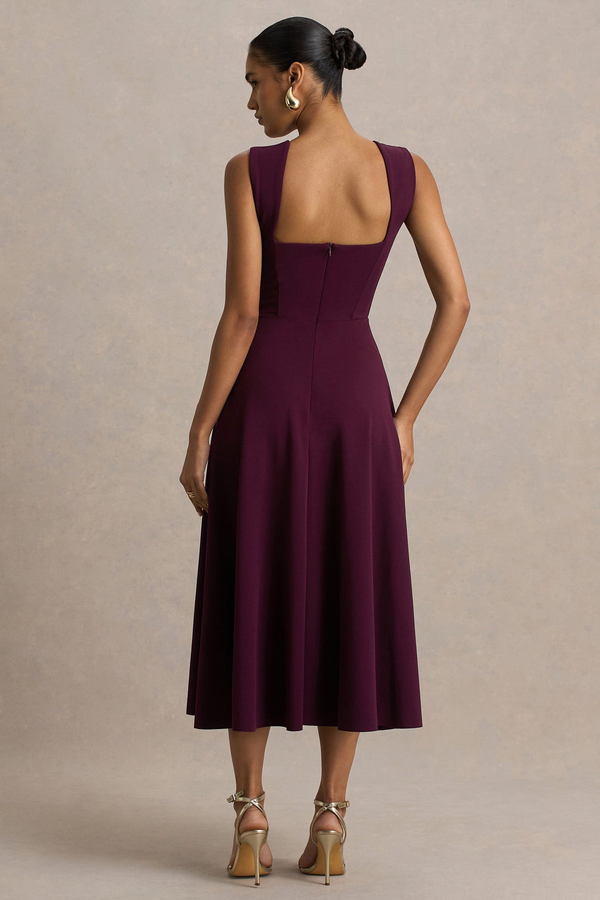 Andromeda | Burgundy Sweetheart-Neck Midi Dress
