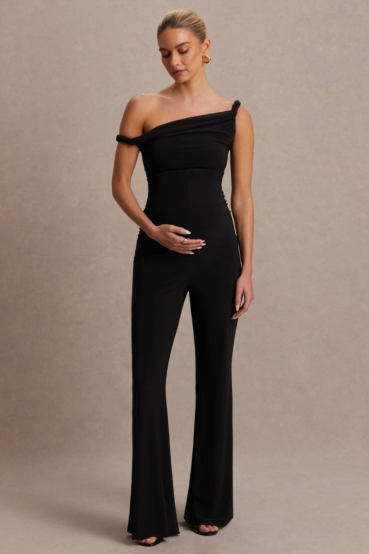 Kira | Black Asymmetric-Neck Maternity Jumpsuit