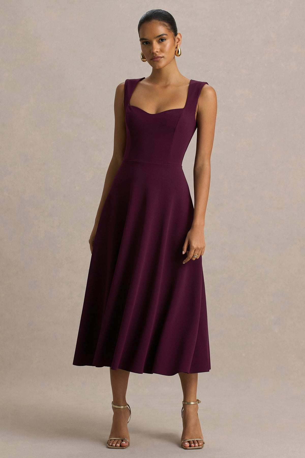 Andromeda | Burgundy Sweetheart-Neck Midi Dress