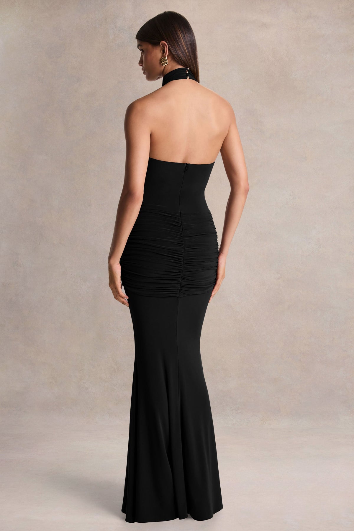 Hyla | Black High-Neck Maxi Dress With Sash-Detail