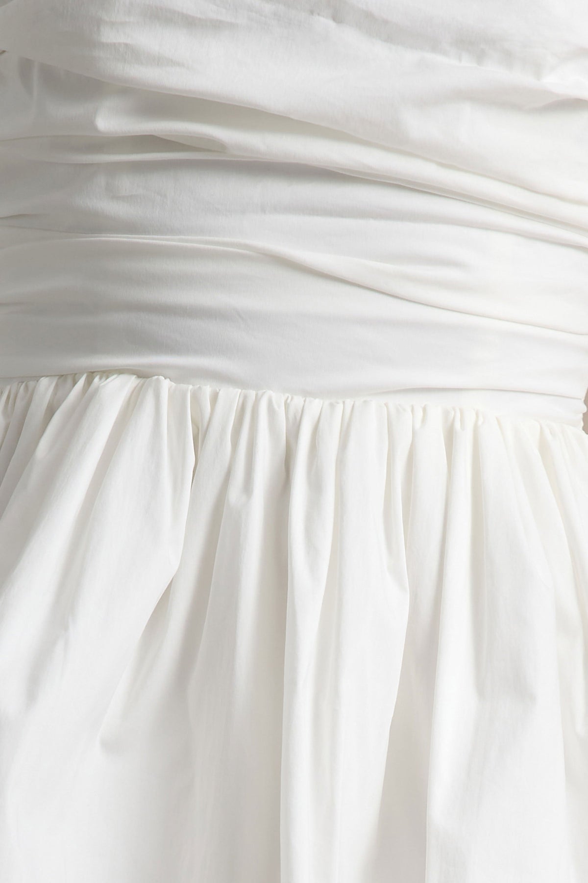 Faye | White Puff Ball Bandeau Micro Mini Dress With Ruching Details