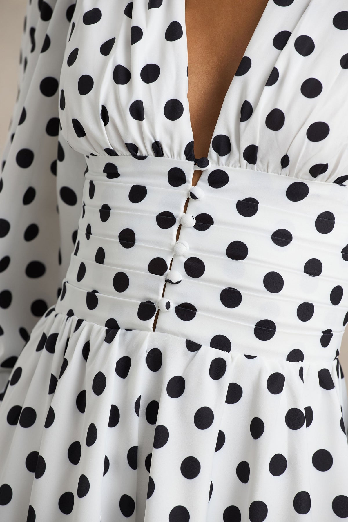 Laurel | White Polka Dot V-Neck Balloon Sleeve Romper