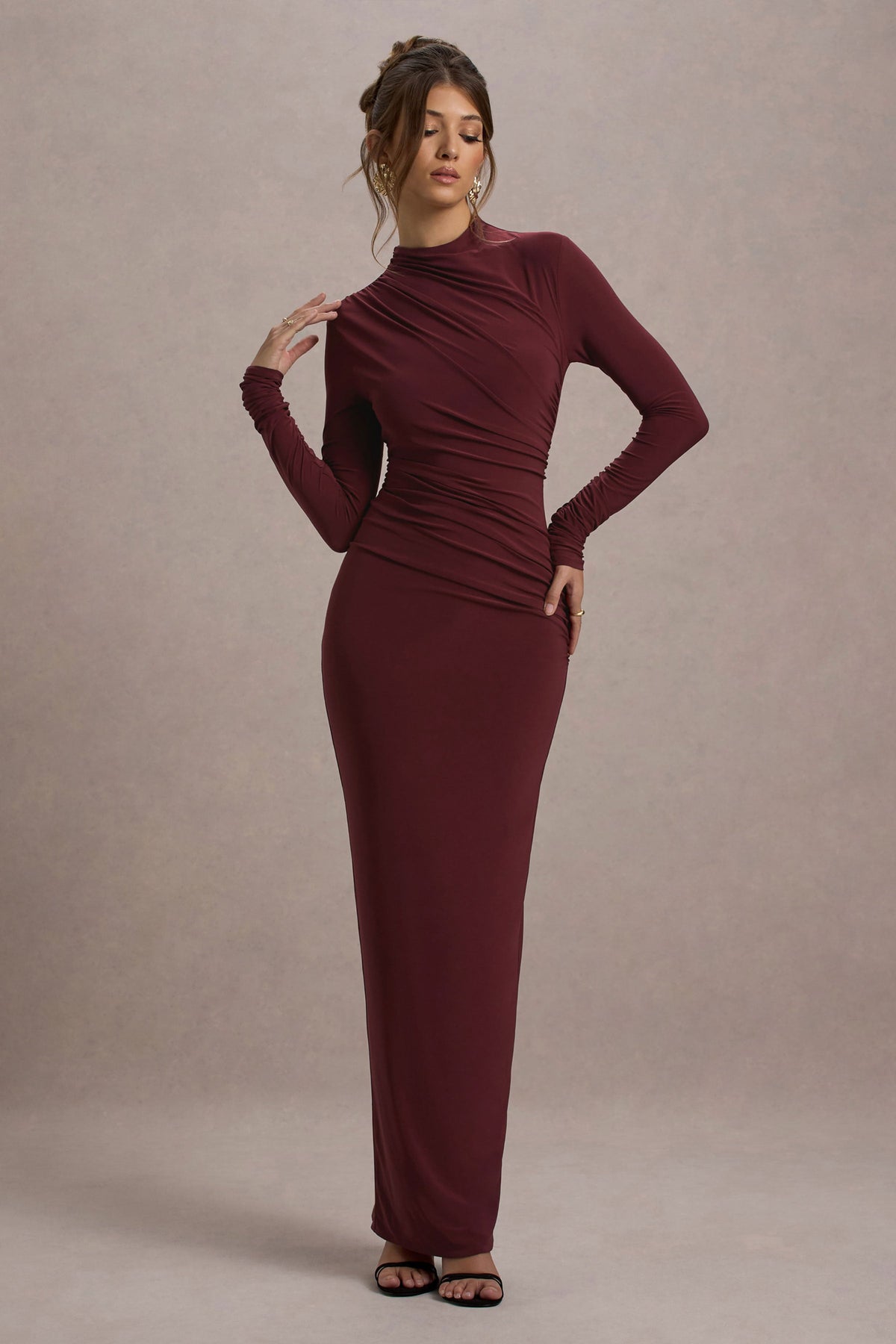 Hespera | Port High-Neck Long-Sleeve Gathered Maxi Dress