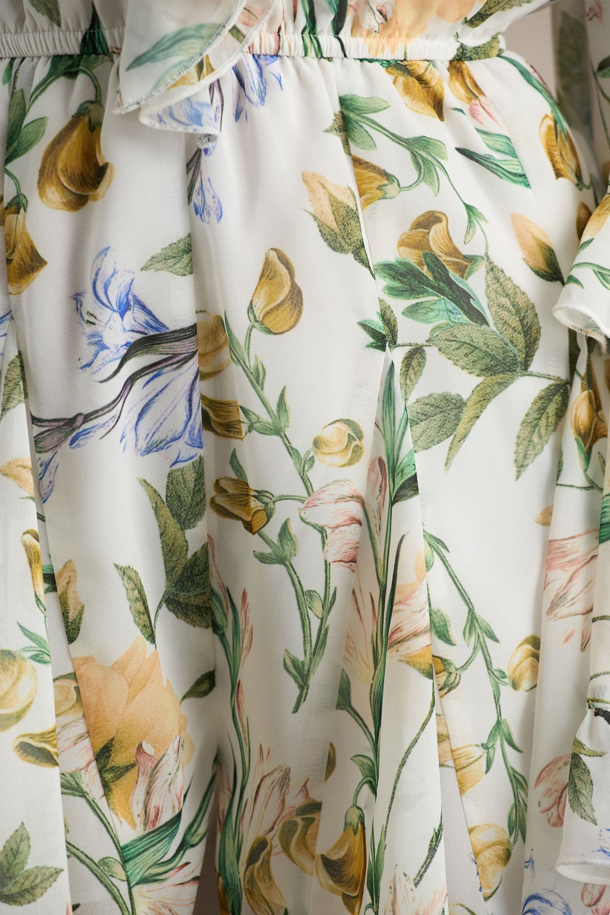 Anaya | Lemon Floral Print Chiffon Romper With Long Sleeves