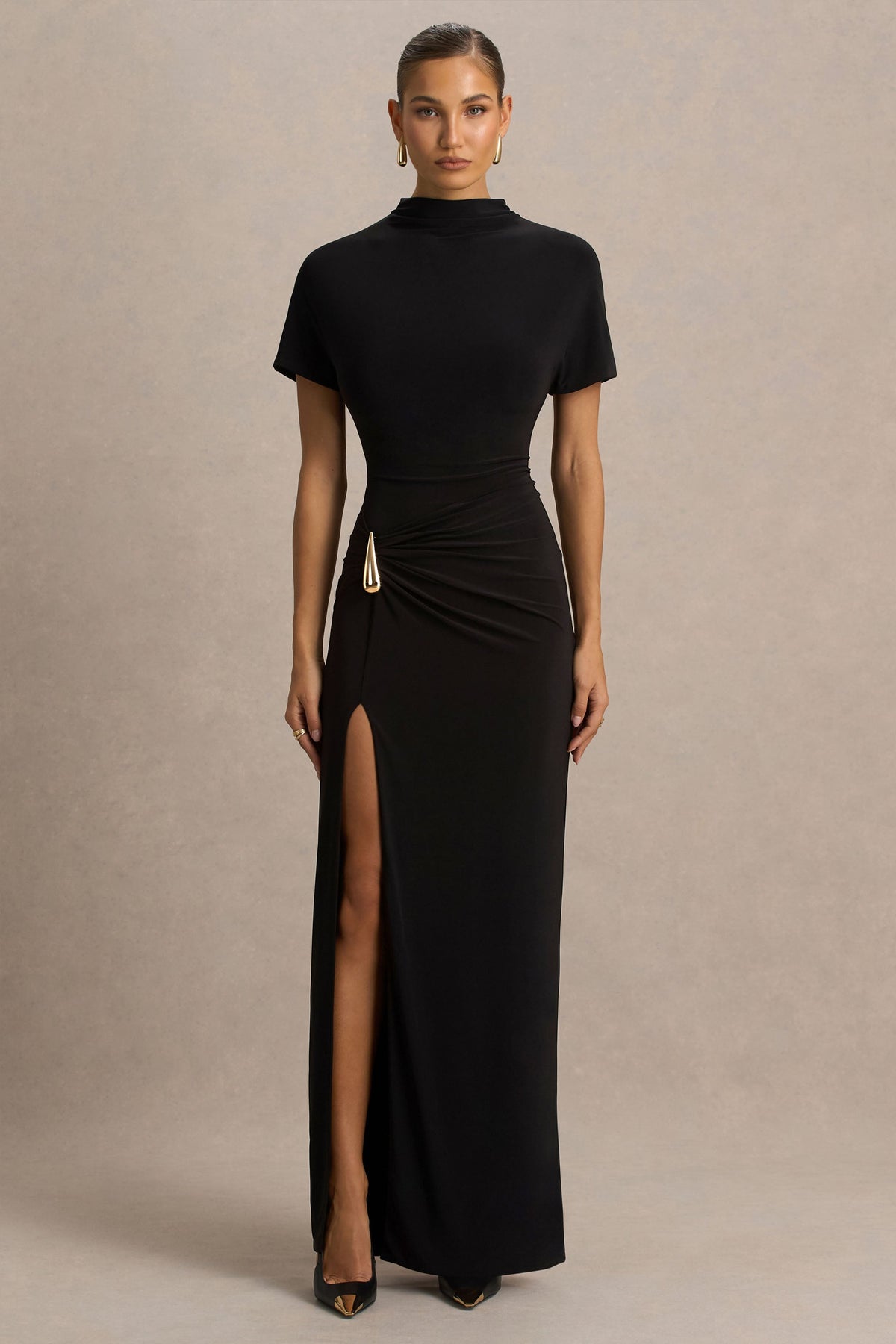 Arlena | Black High-Neck Wrapped Maxi Dress