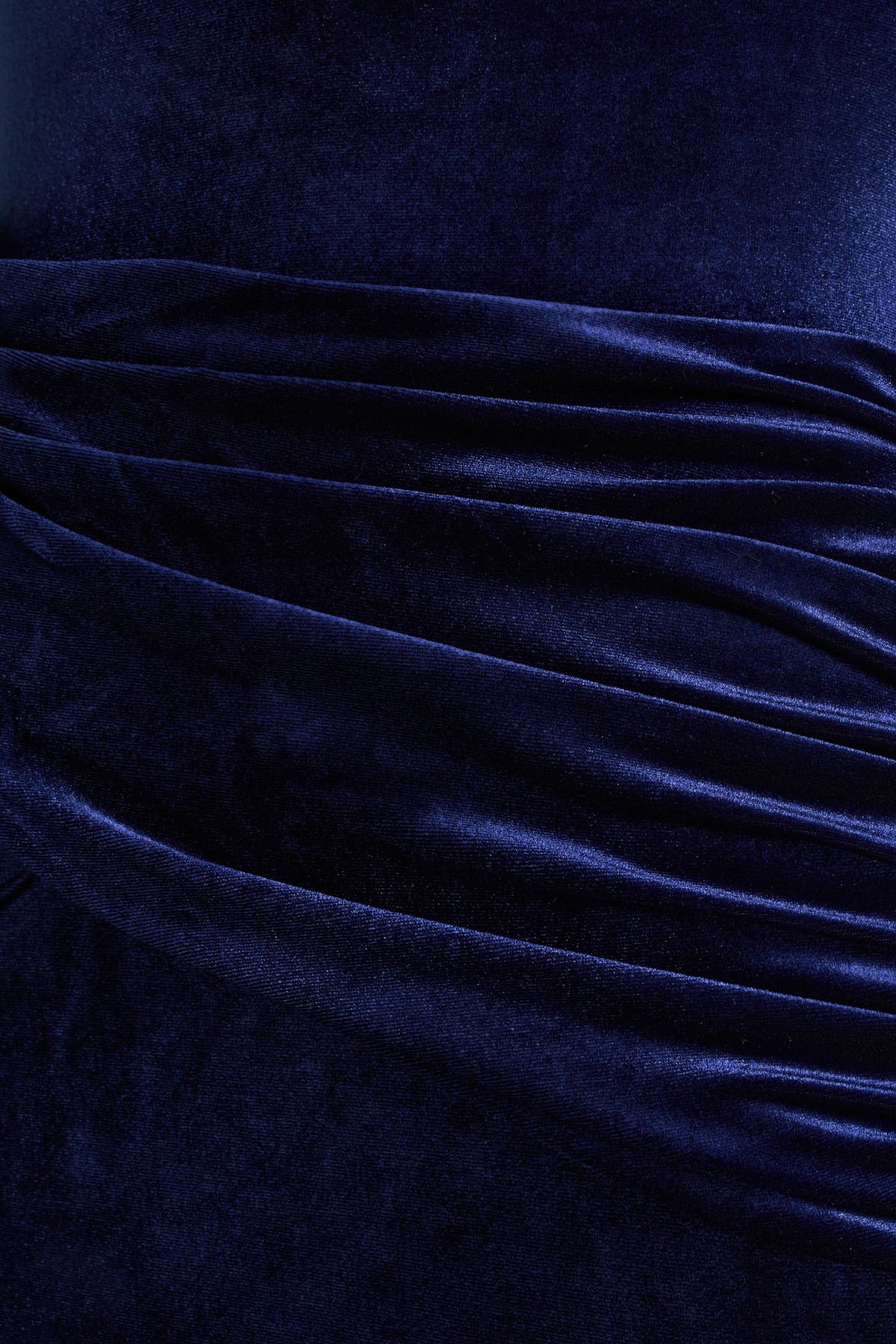 Eirene | Blue Velvet Asymmetric-Neck Midi Dress