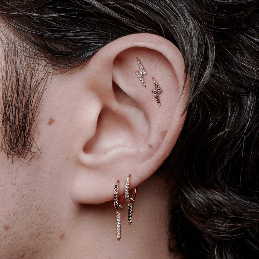 Diamond Lightning Bolt Threaded Stud Earring With Titanium Backing