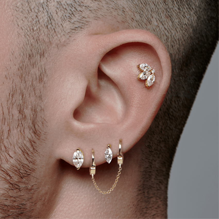 Diamond Engraved Lotus Threaded Stud Earring