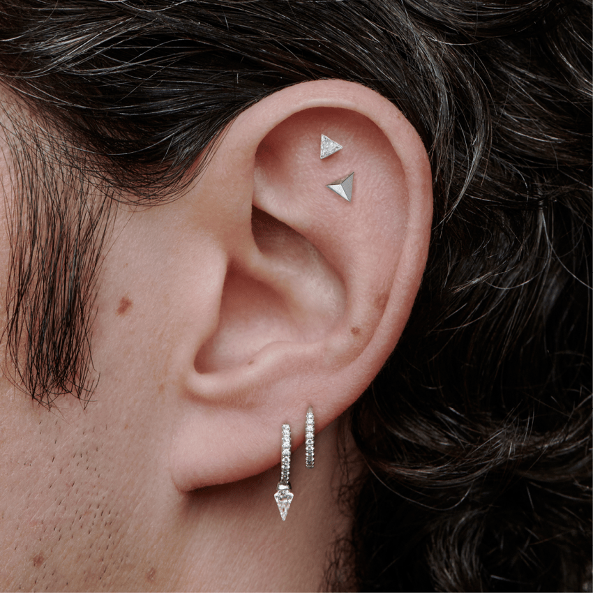 Silhouette Diamond Short Spike Eternity Hoop Earring