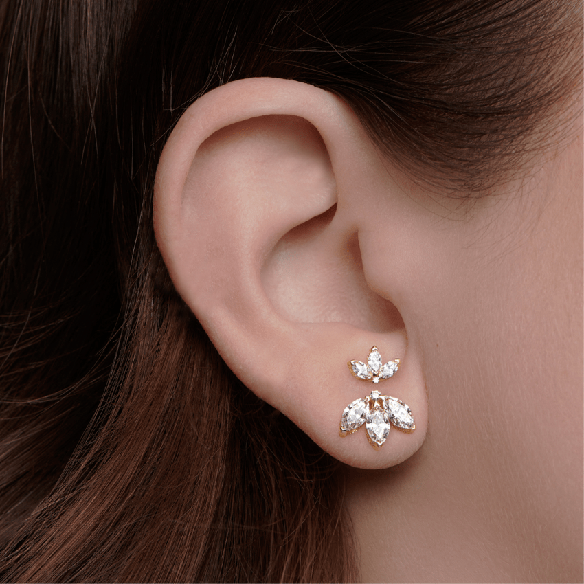 Diamond Engraved Lotus Threaded Stud Earring With Titanium Backing