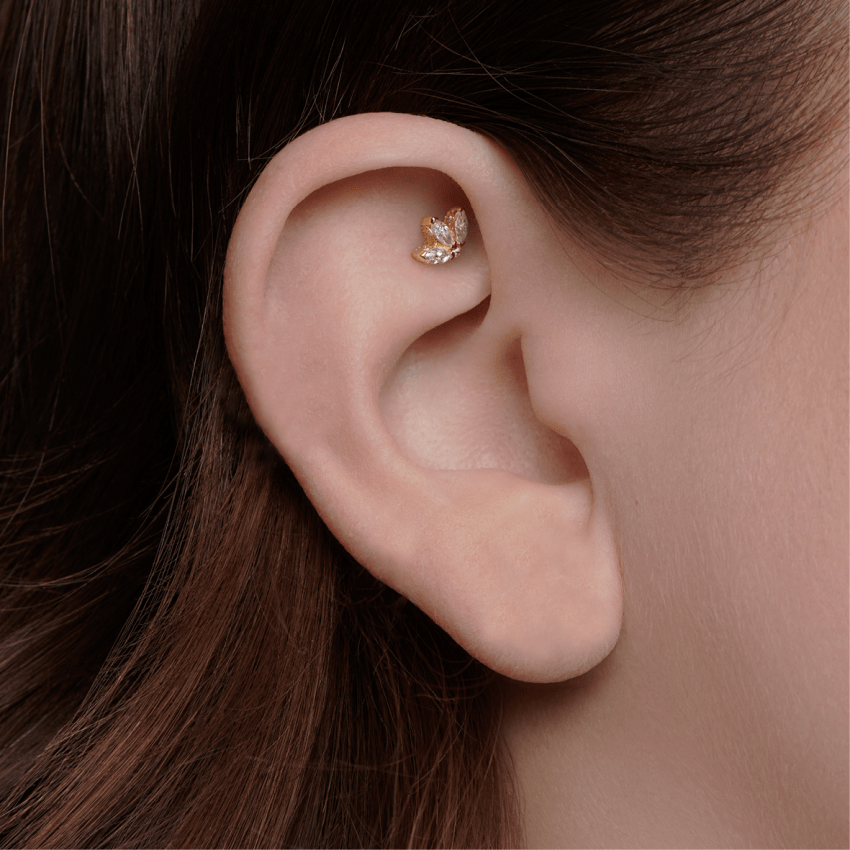 Diamond Engraved Lotus Threaded Stud Earring With Titanium Backing