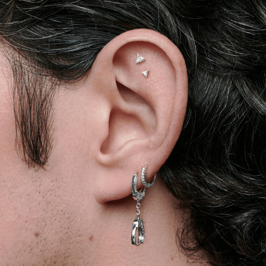 Double-sided Diamond Handcuff Hoop Earring with Short Chain