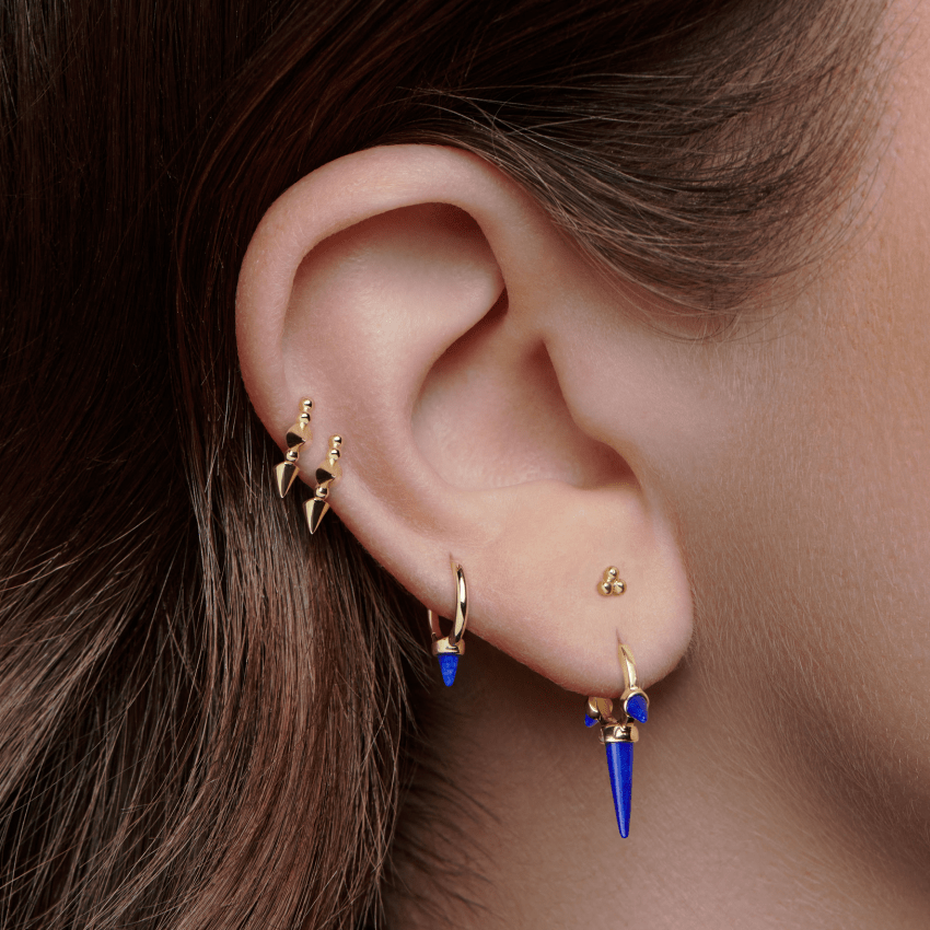 Triple Short Spike Granulated Hoop Earring