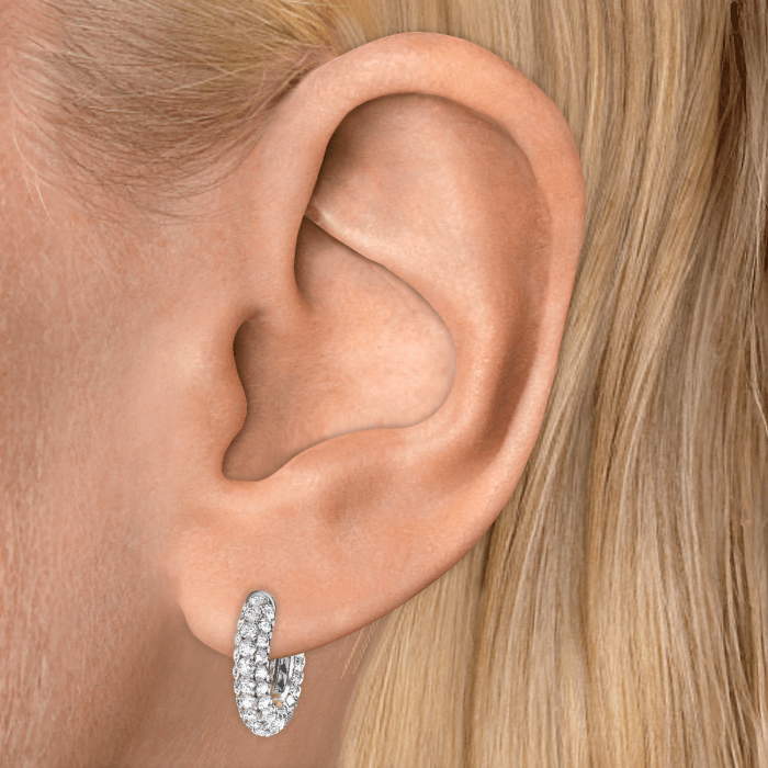 Invisible Set Diamond Three Row Pavé Hoop Earring
