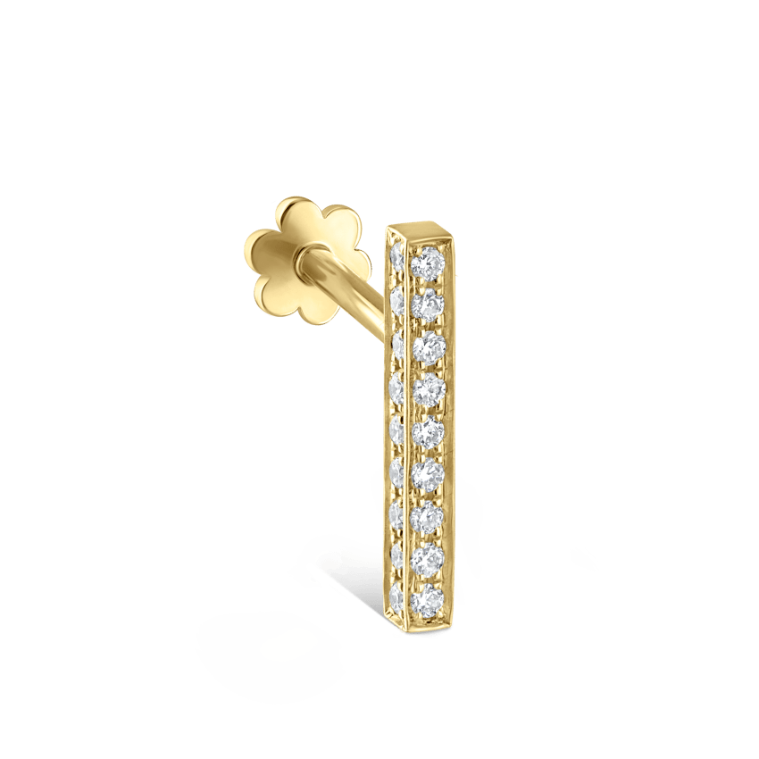 Square Diamond Pavé Bar Threaded Stud Earring With Titanium Backing