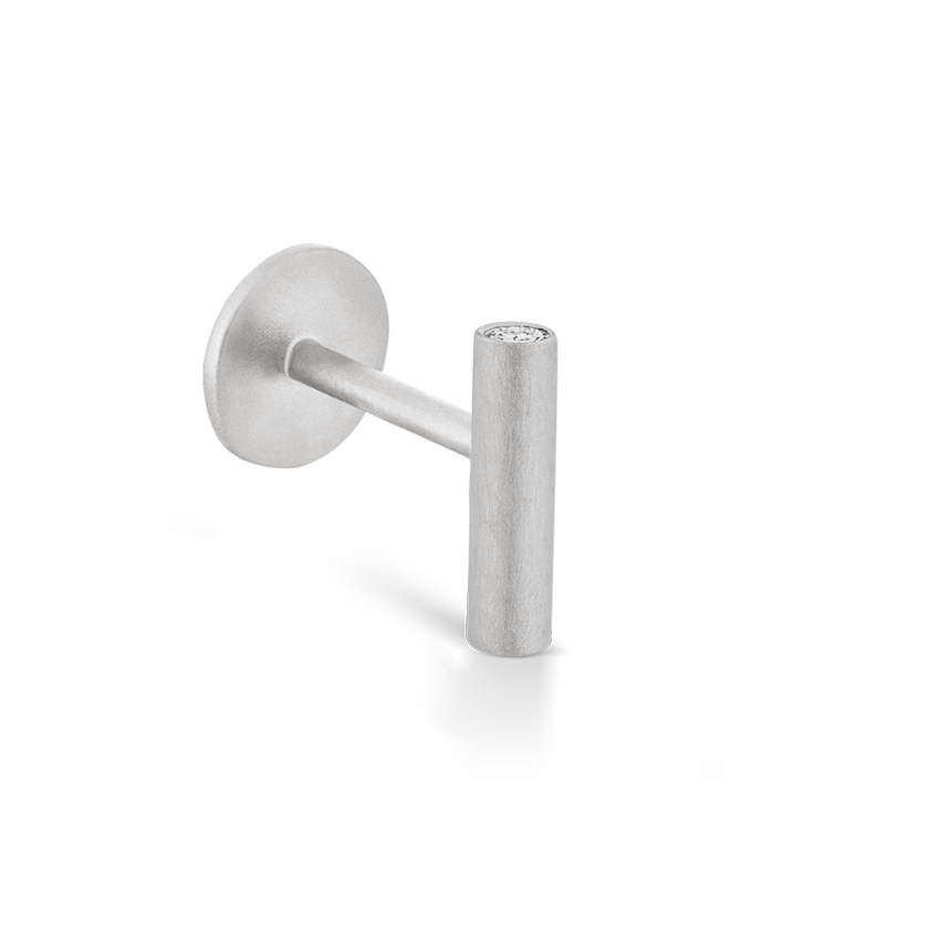 Matte Round Bar with Diamond Ends Threaded Stud Earring With Titanium Backing