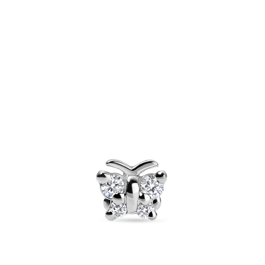Diamond Butterfly Threaded Stud Earring With Titanium Backing