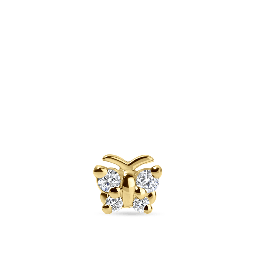 Diamond Butterfly Threaded Stud Earring With Titanium Backing