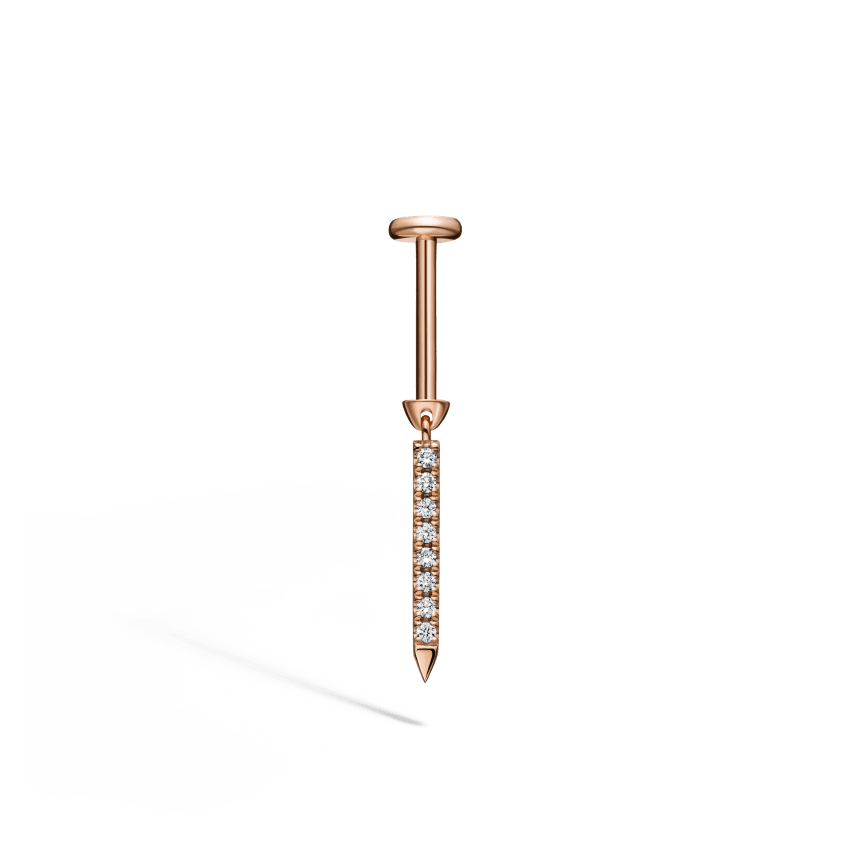 Diamond Eternity Bar Charm Threaded Stud Earring With Titanium Backing