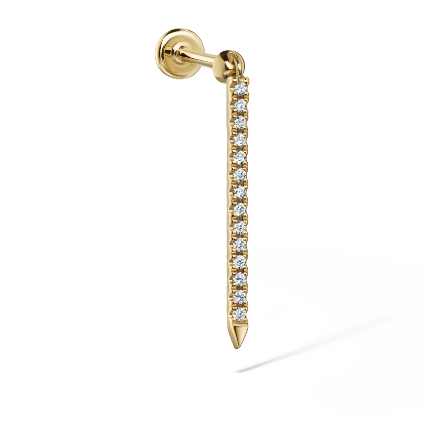 Diamond Eternity Bar Charm Threaded Stud Earring With Titanium Backing