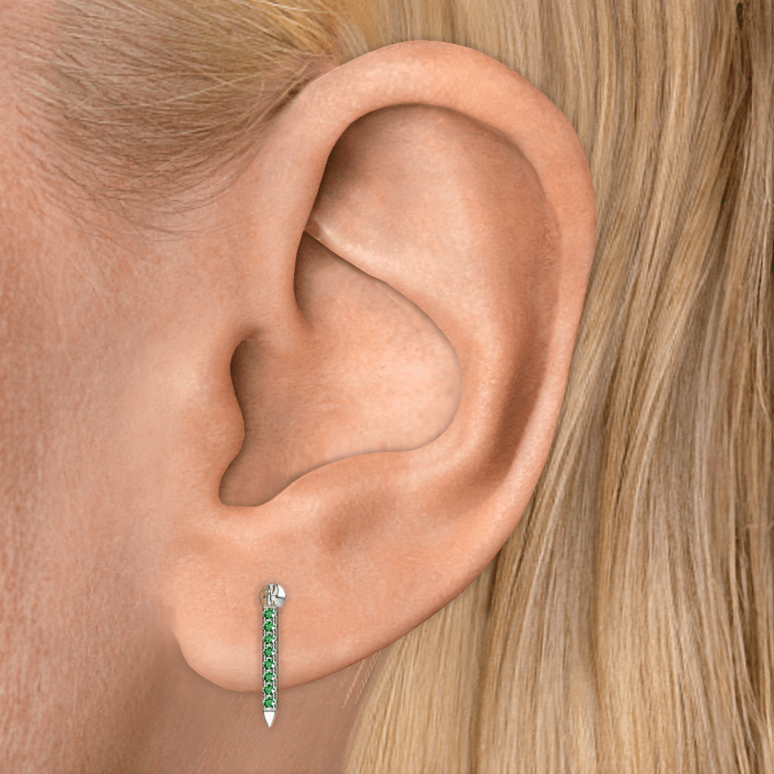 Emerald Eternity Bar Charm Threaded Stud Earring