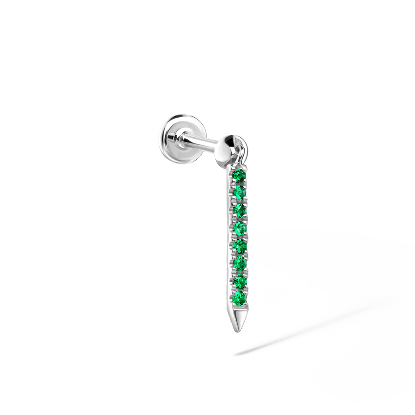 Emerald Eternity Bar Charm Threaded Stud Earring