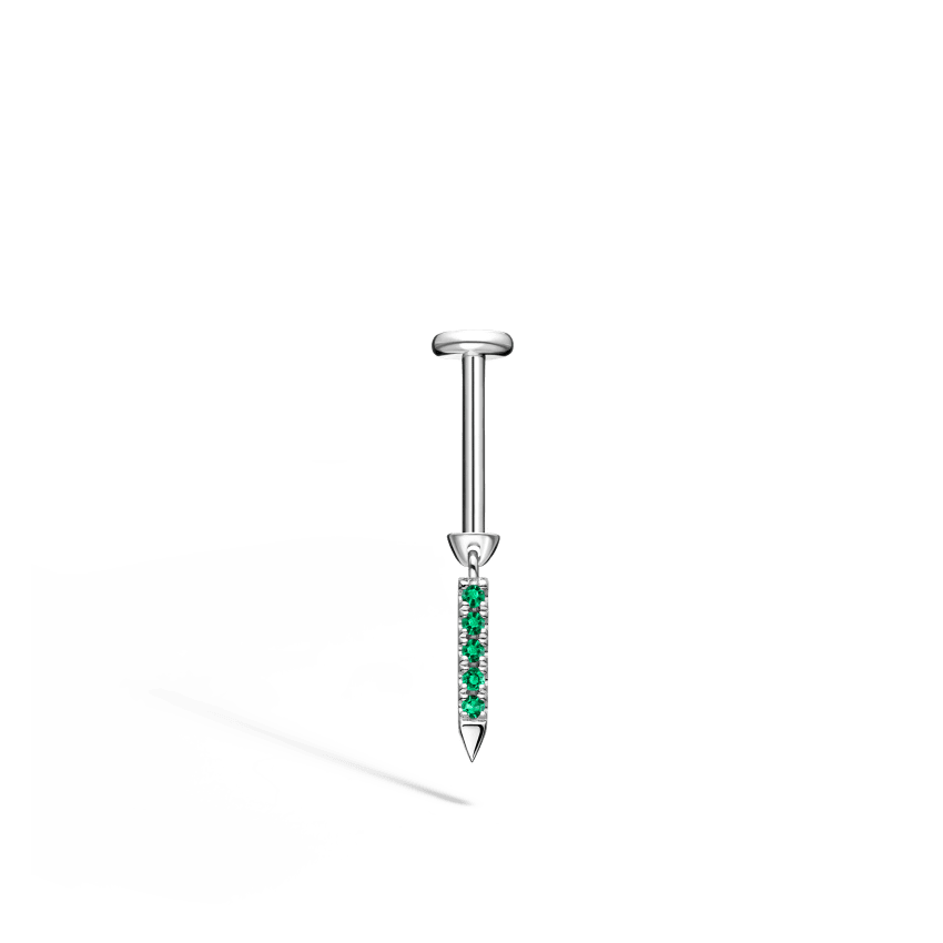 Emerald Eternity Bar Charm Threaded Stud Earring With Titanium Backing
