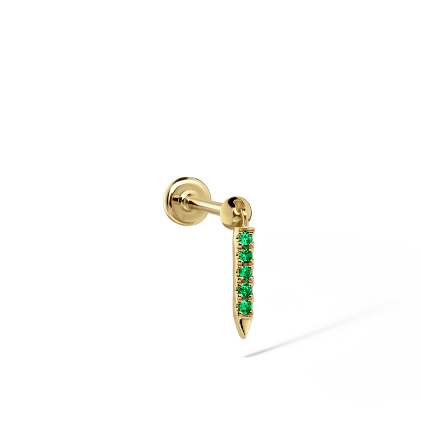 Emerald Eternity Bar Charm Threaded Stud Earring With Titanium Backing