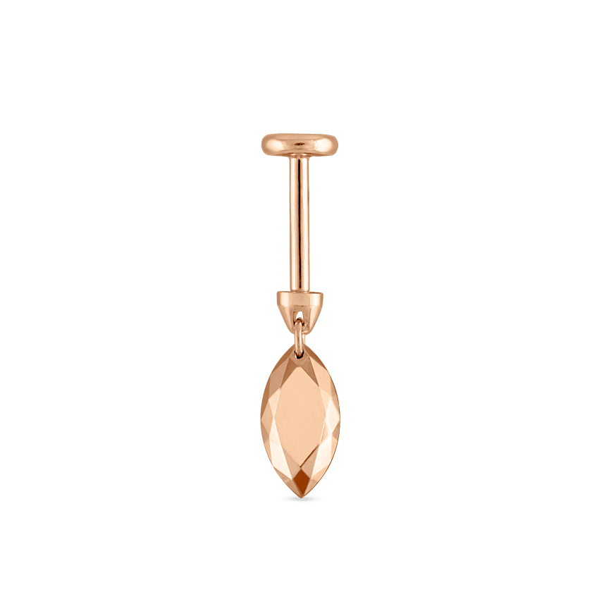 Faceted Gold Marquise Threaded Charm Earring With Titanium Backing