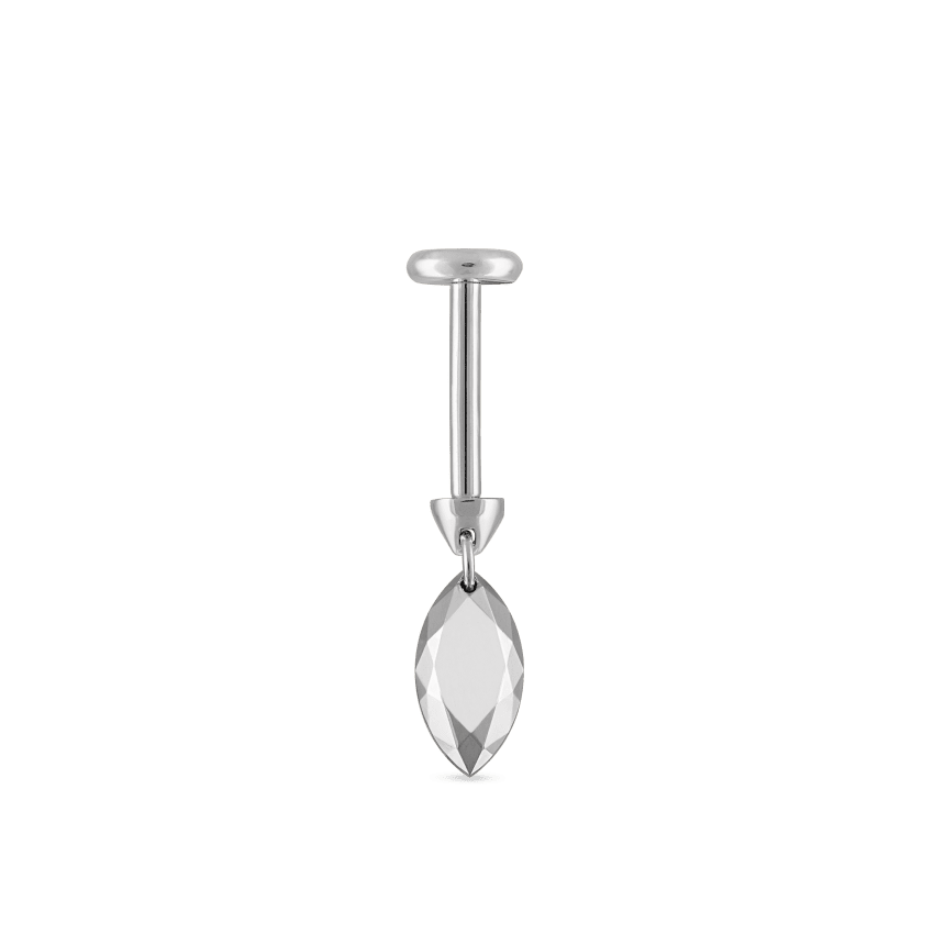 Faceted Gold Marquise Threaded Charm Earring With Titanium Backing