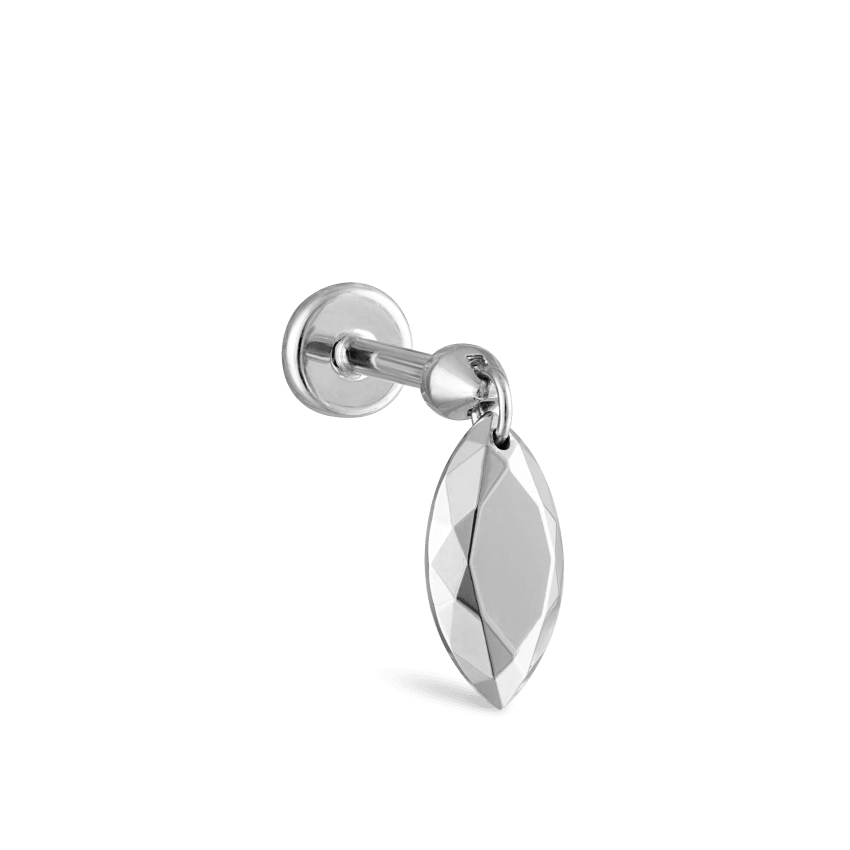 Faceted Gold Marquise Threaded Charm Earring With Titanium Backing