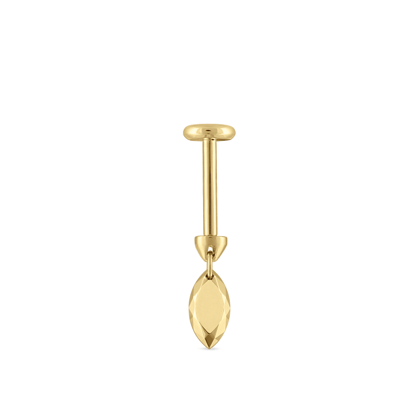 Faceted Gold Marquise Threaded Charm Earring With Titanium Backing